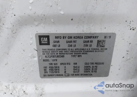 2020 Chevrolet Trax Awd Lt z USA, uszkodzony, nr VIN KL7CJPSB7LB023489